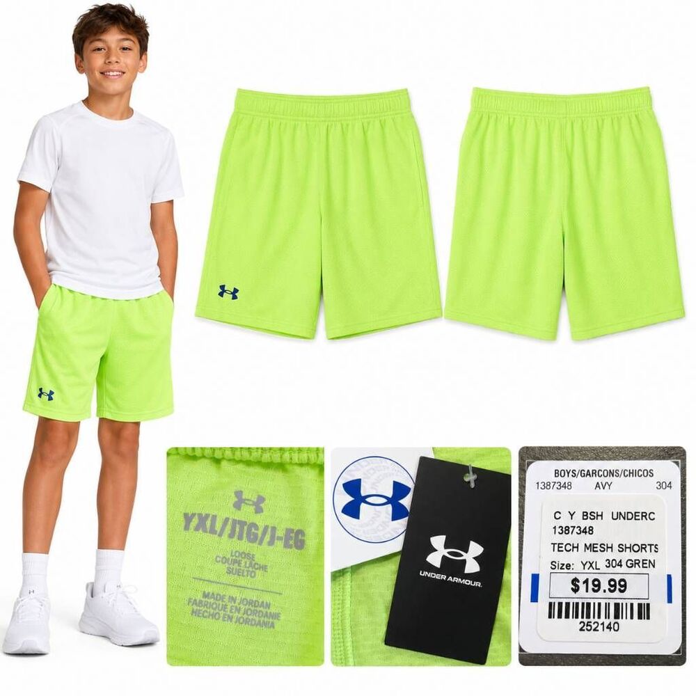 Under Armour Boys YXL Neon Tech Mesh Athletic Shorts NWT